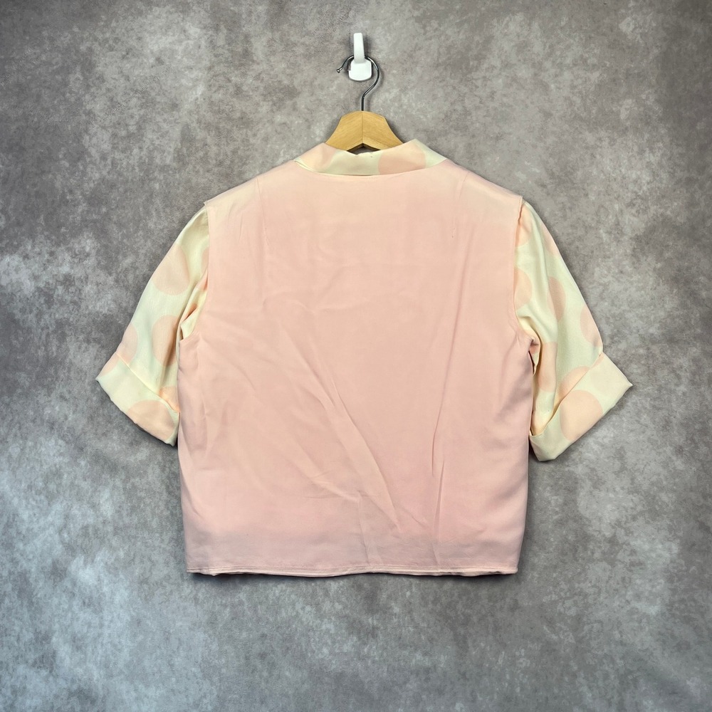 Vintage 60s Polka Dot Blouse Pink Vest Cropped Top Short Sleeve Button Up‎ - Picture 4 of 5